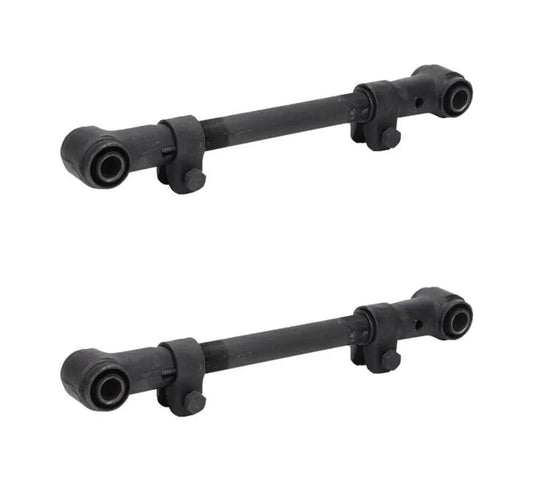 Two black 18.50"-21" adjustable torque arms/rods with rubber bushings, replaces Mack 0587-25731, 0587-25751, Batco 09-3240, 09-3301.