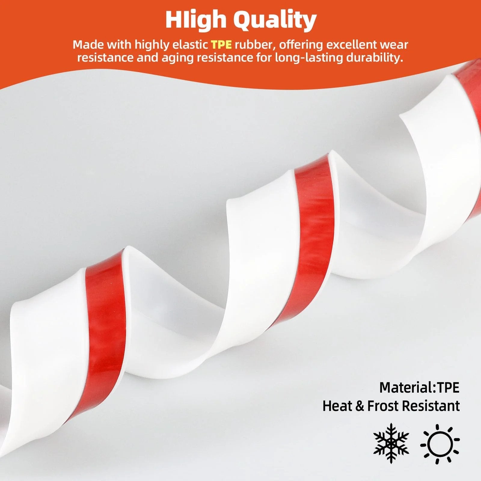 Universal 40 Ft Garage Door Seal Top And Sides TPE Weather Stripping white rubber showing heat and frost resistant spiral design.