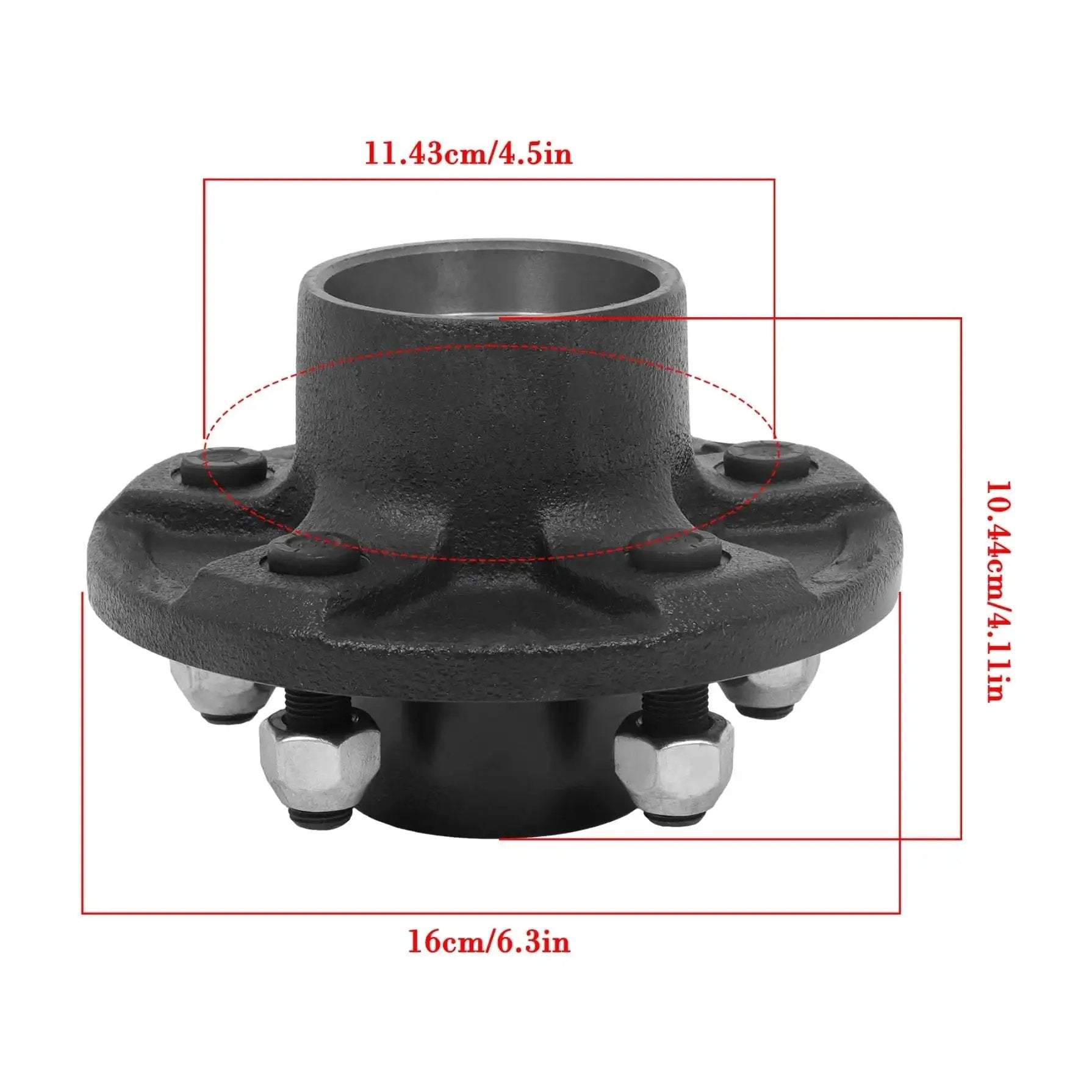 Front view of Trailer Hub Kit And Square Spindle Replacement For 5 On 4 5 Inch Axles Includes 8 25 Inch Spindle And 3500 Lb Capacity