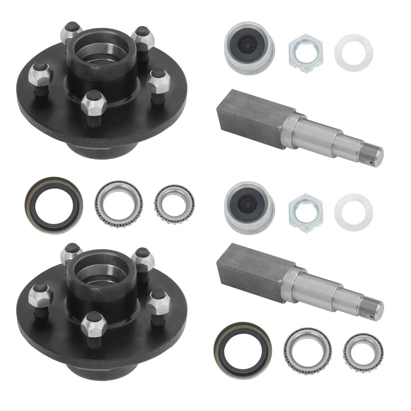 Trailer Hub Kit And Square Spindle Replacement For 5 On 4 5 Inch Axles Includes 8 25 Inch Spindle And 3500 Lb Capacity Bearing Kit Six Pieces Per Set L68149 And L44649 Compatible Heavy Duty GXYWADY parts displayed