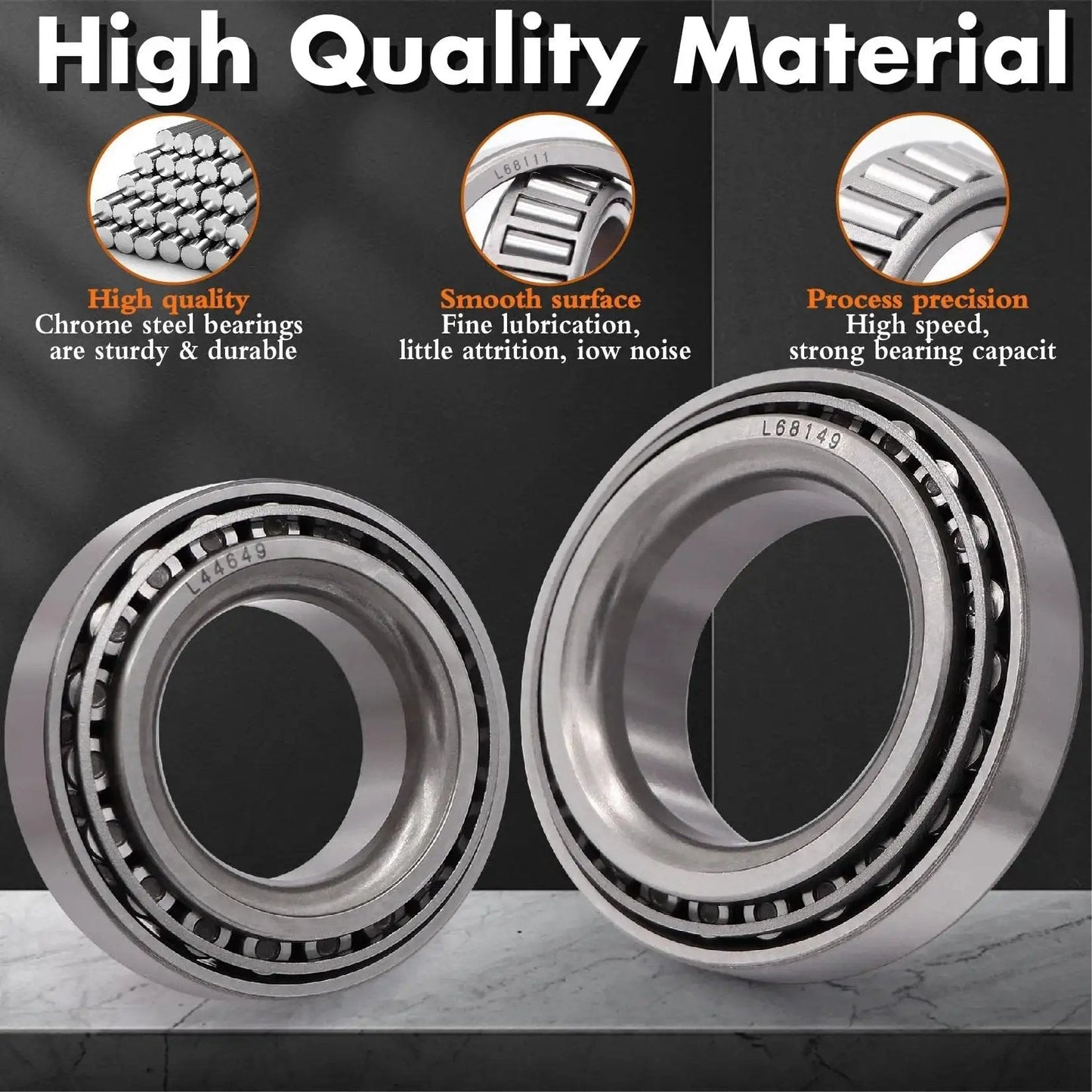 Two Pack Preassembled Trailer Idler Hub Kit Set For 3500 Pound Axles Five On Four Point Five Bolt Pattern L44649 And L68149 Bearings Fits Dexter Al Ko Lippert And Other Brands Includes Galvanized Dust Caps, showing high-quality material and chrome steel bearings