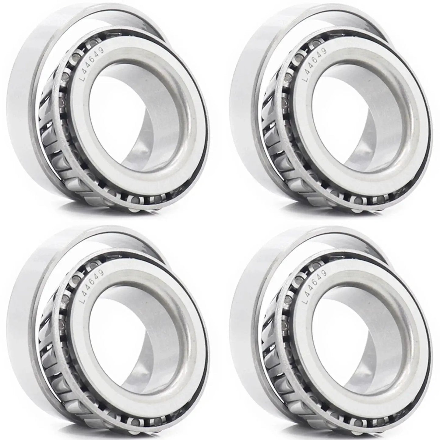 Complete trailer wheel hub bearing kit for 1.0625 inch axles with 4 L44649 bearings shown, part of the full repair set for trailers.