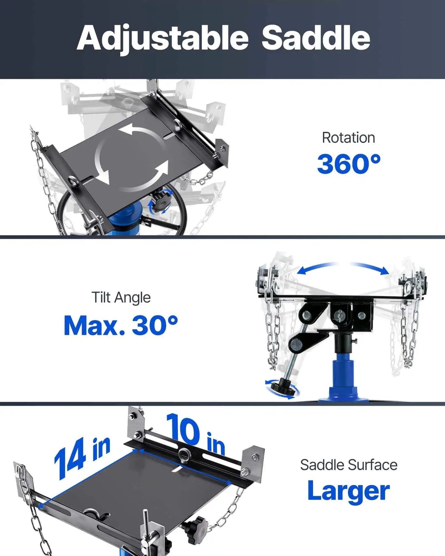 Heavy Duty Transmission Jack Lift With 1100 Lbs Capacity, 33 To 67 Inch Hydraulic Telescoping Stand adjustable saddle