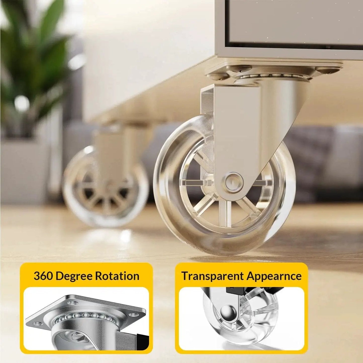 Three Inch Transparent Swivel Casters Without Brakes For Furniture, 360 Degree Rotation, Lightweight Yet Durable Polyurethane Casters