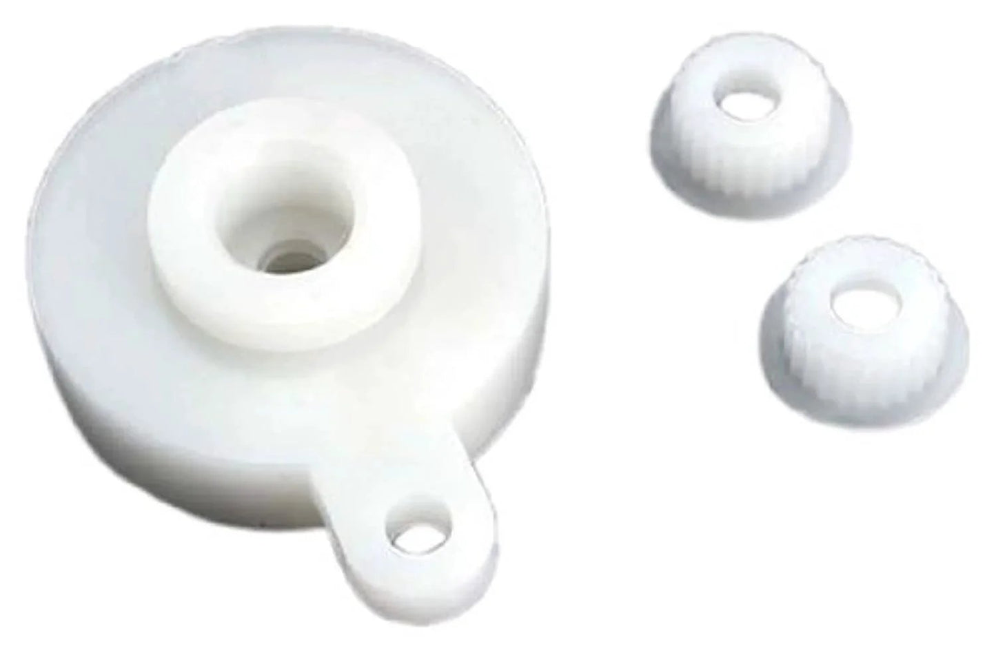 Traxxas 3744 Servo Saver w/ Adapters, white plastic replacement components, front view
