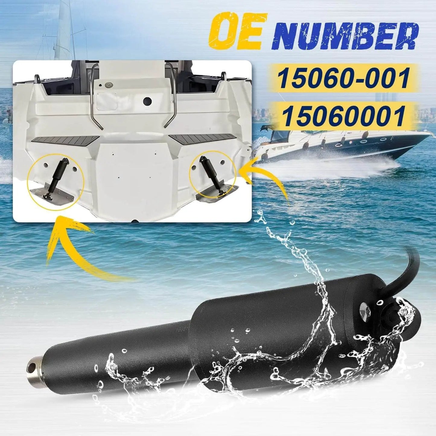 15060 001 Trim Tab Actuator 12V With Four And Quarter Inch Stroke Six Foot Cable Waterproof Connections in boat setup