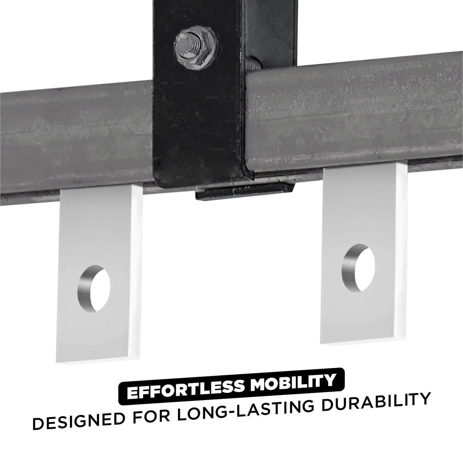 Close-up of 304 Stainless Steel 2 Wheel Trolley Assembly Rollers with Dual Bearings installed on a strut channel.