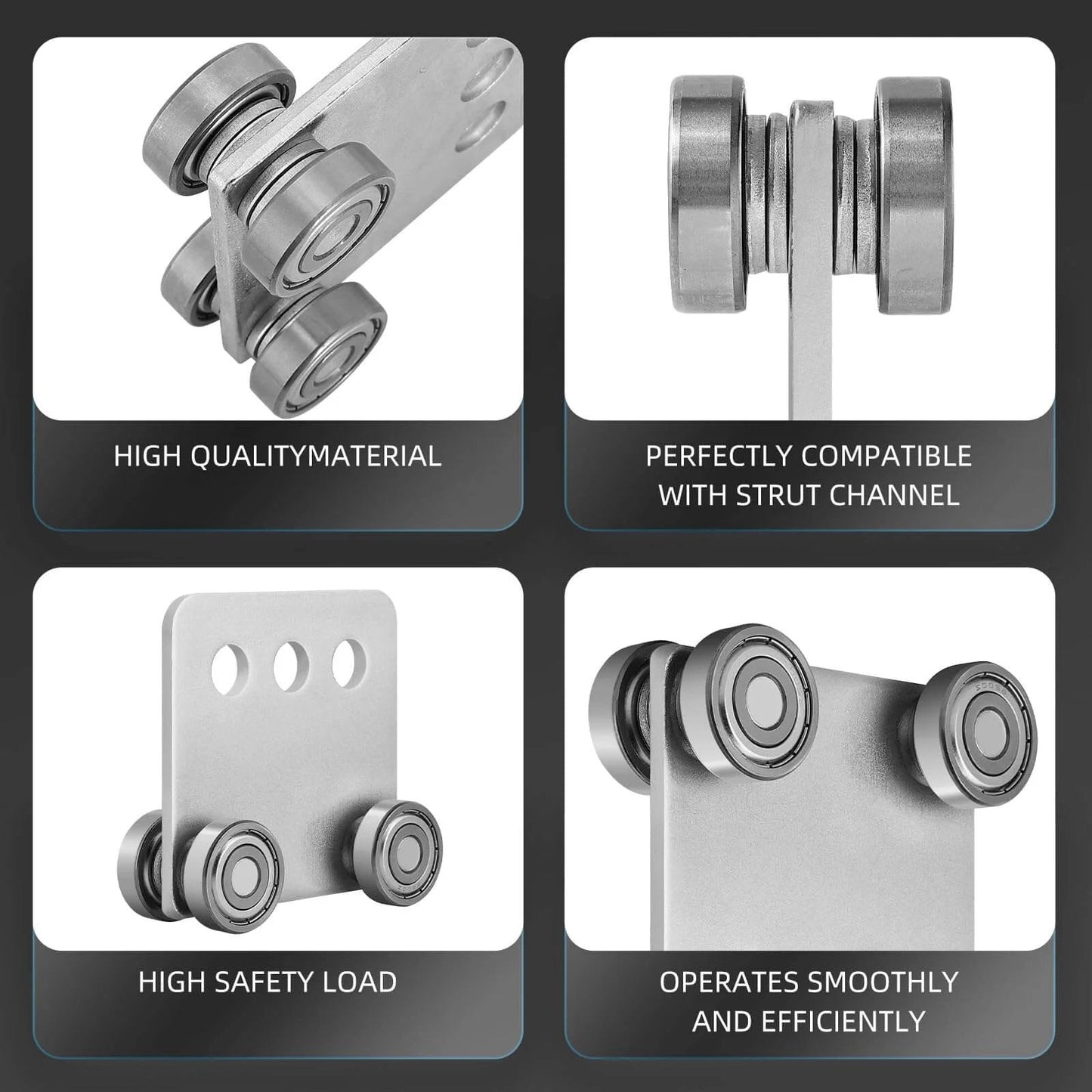 ✝️ 2Pcs 4 Wheel Trolley Assembly Rollers Four Bearing Trolley Assembly for 1-5/8" Wide and All 1-5/8" or Taller Strut Channel