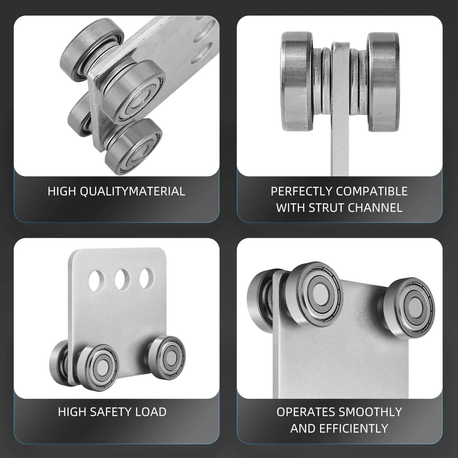 ✝️ 2Pcs 4 Wheel Trolley Assembly Rollers Four Bearing Trolley Assembly for 1-5/8" Wide and All 1-5/8" or Taller Strut Channel