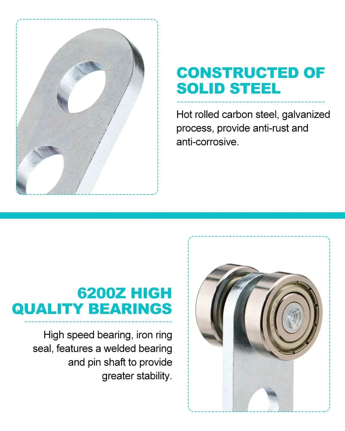 Solid steel part of 2 Wheel Trolley Assembly Rollers Bearing Design for 1-5/8 Inch Wide Strut Channels with high quality bearings