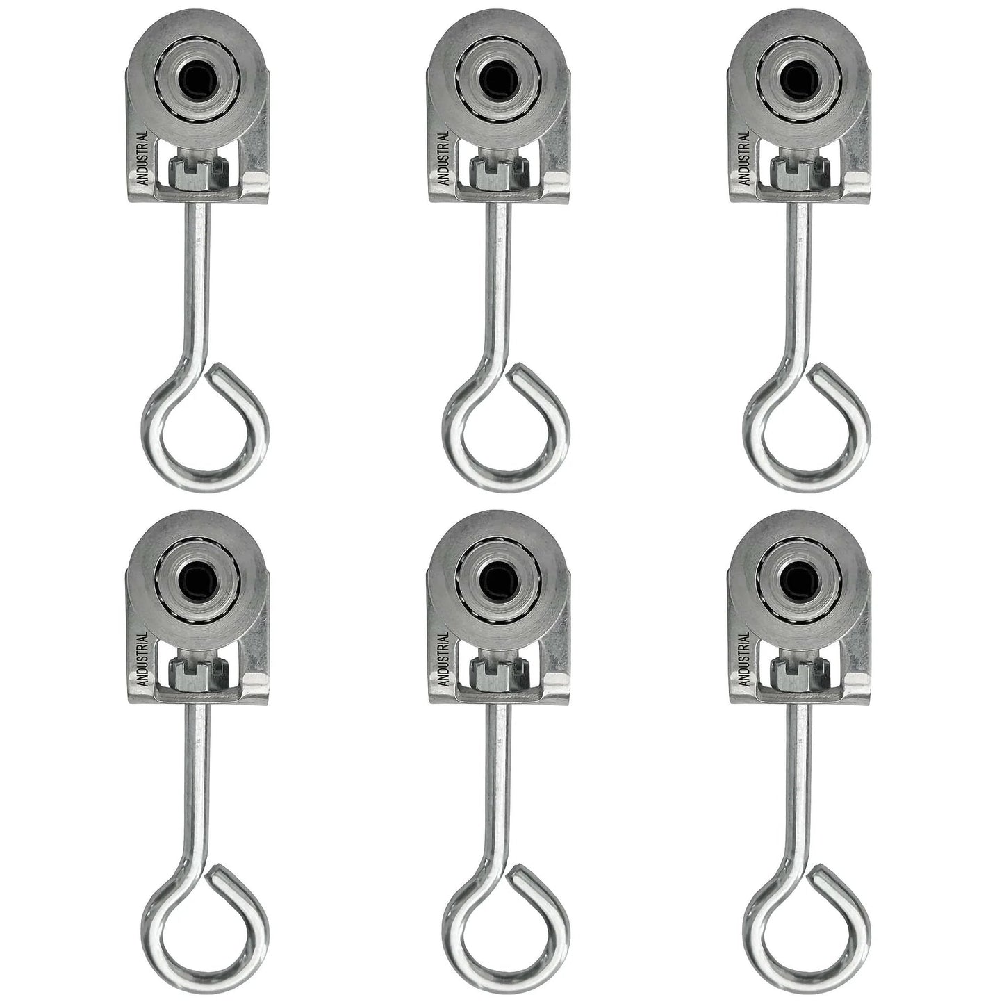 Pack of 6 2 Wheels Trolley Assembly Rollers with Eye Hook Loop Silver Electro Galvanized Zinc Finish for 1-5/8 Inch Strut Channels