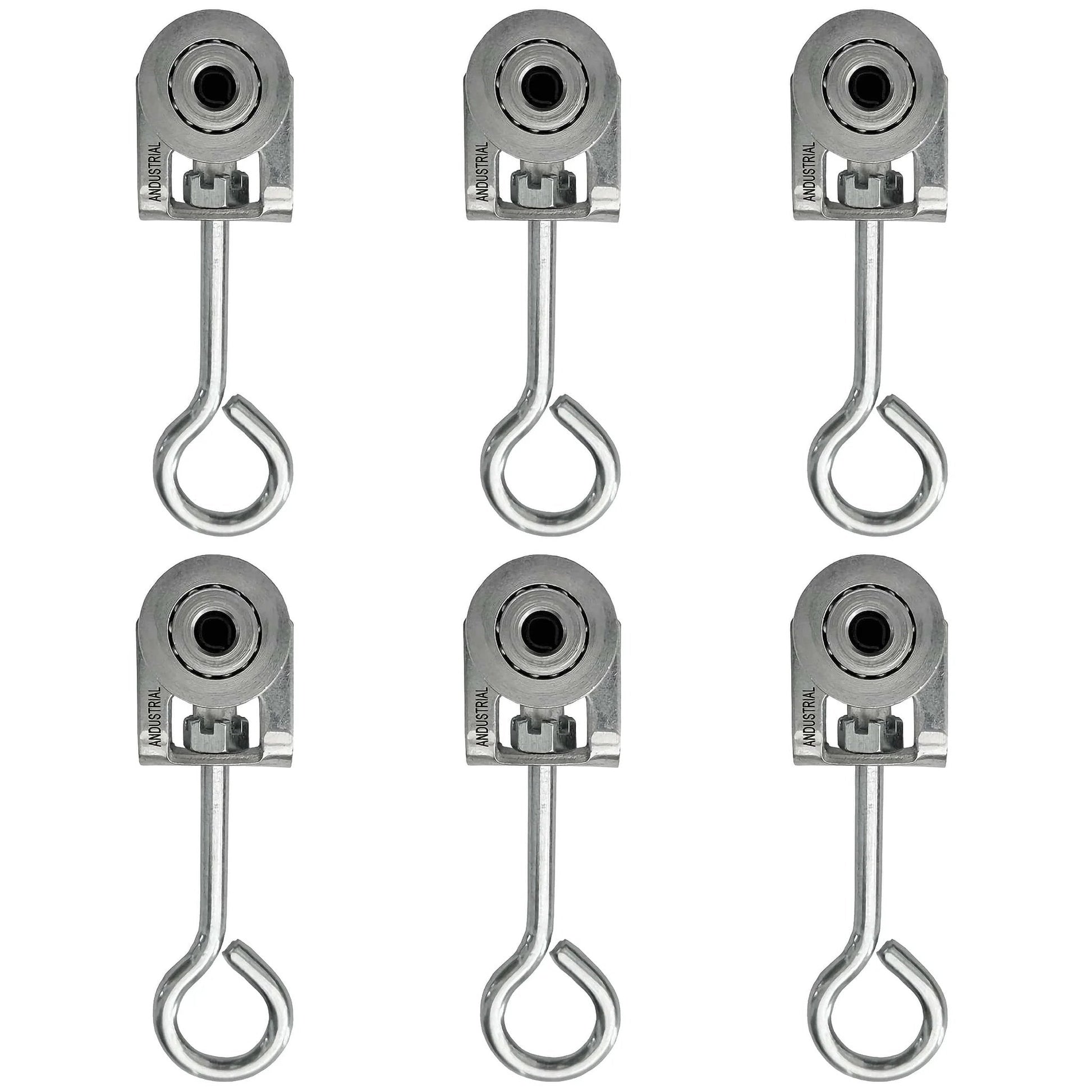 Pack of 6 2 Wheels Trolley Assembly Rollers with Eye Hook Loop Silver Electro Galvanized Zinc Finish for 1-5/8 Inch Strut Channels