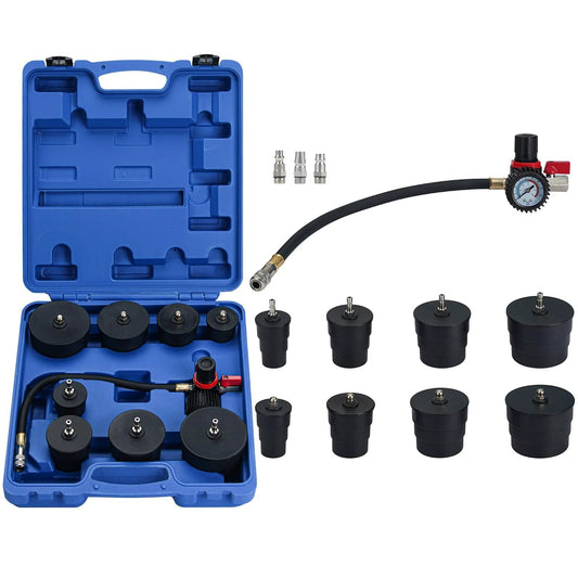 Turbo System Leakage Tester Kit for Cars and Light Trucks With 4 Pairs Of Stepped Adapters 1-3/8 To 3-1/2 Inch Leak Down Tester And Pressure Gauge in case.