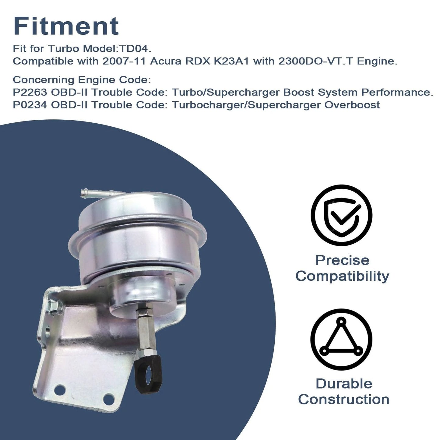 Upgrade Turbo Wastegate Vacuum Actuator For Acura RDX K23A1 2.3L DO VT Turbo Engine TD04, front view, metal construction, compatibility details.