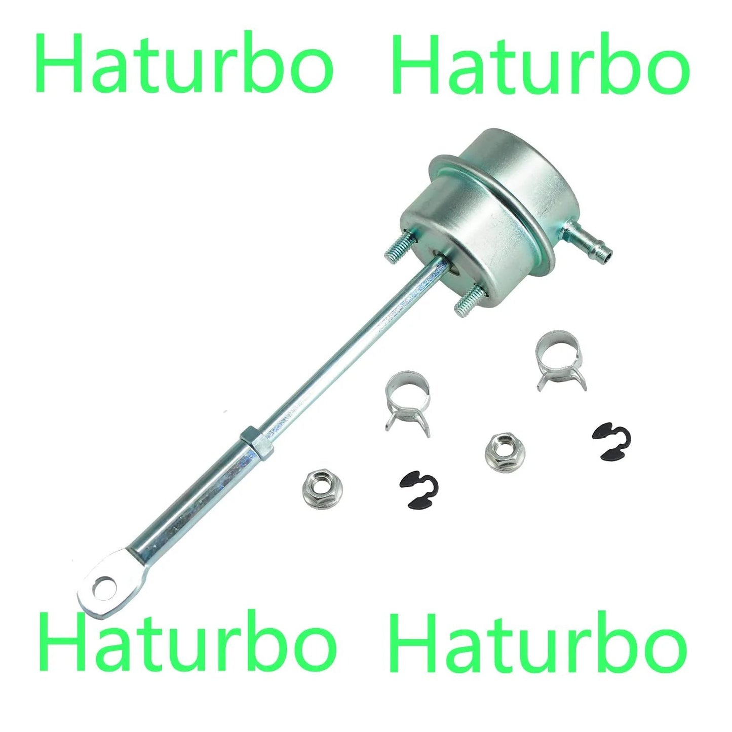 Upgrade Turbo Wastegate Vacuum Actuator For Holset HX35 HX35W HX40 HX40W HE351CW Turbos And Dodge Ram 2500 3500 Cummins 6BT ISB Engine MT Not For 2002 24V Cummins close-up view with fittings and hardware.