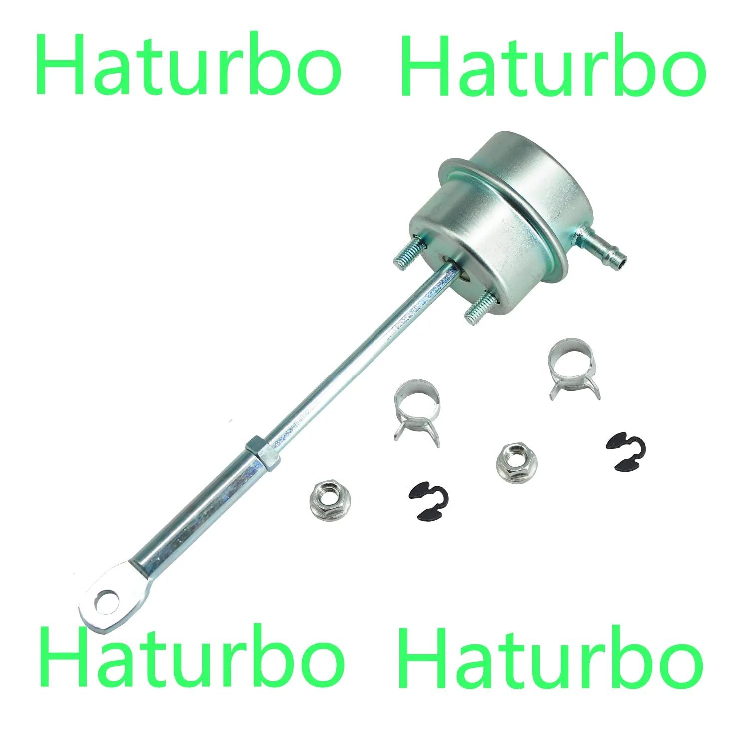 Upgrade Turbo Wastegate Vacuum Actuator For Holset HX35 HX35W HX40 HX40W HE351CW Turbos And Dodge Ram 2500 3500 Cummins 6BT ISB Engine MT Not For 2002 24V Cummins close-up view with fittings and hardware.