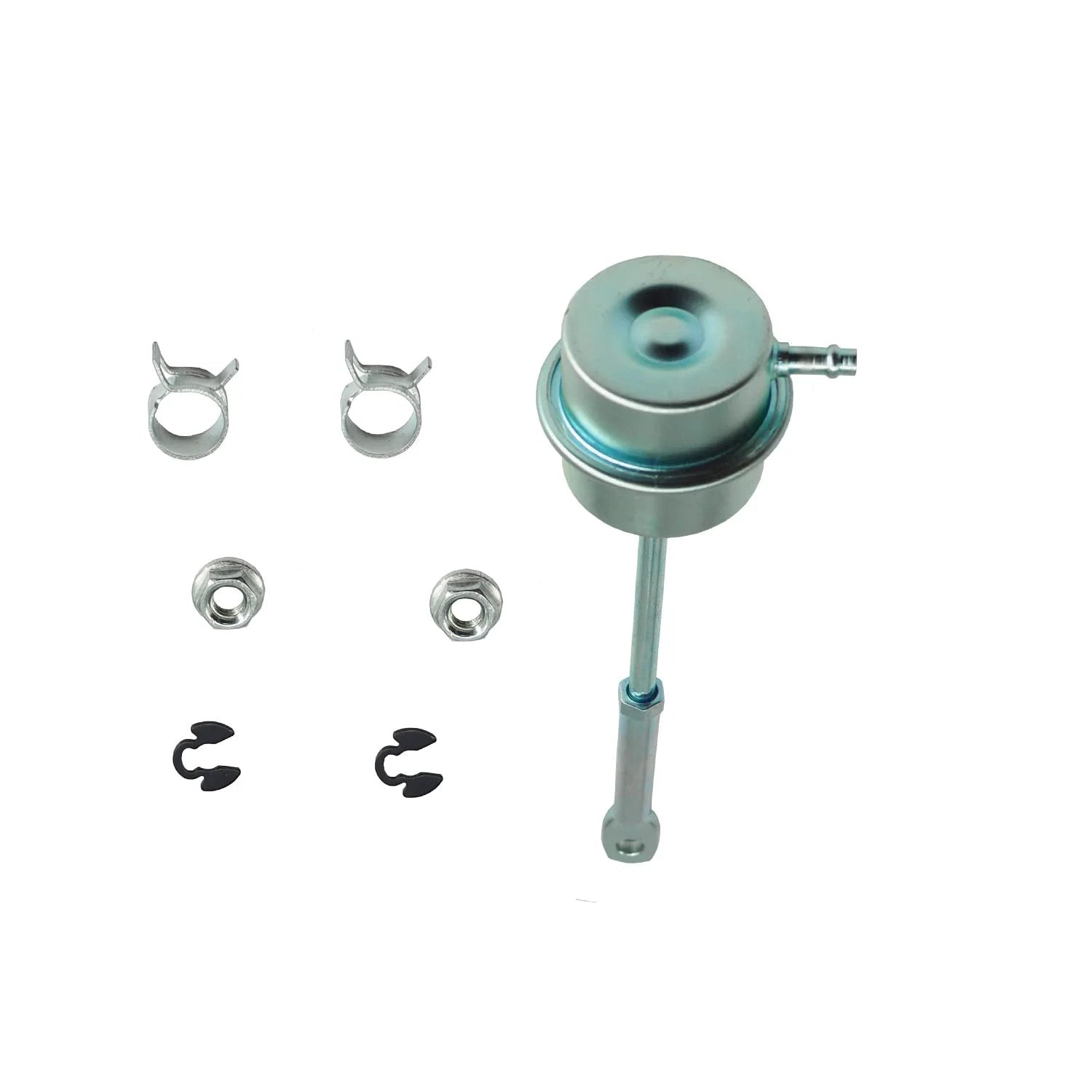 Upgrade Turbo Wastegate Vacuum Actuator For Holset HX35 HX35W HX40 HX40W HE351CW Turbos And Dodge Ram 2500 3500 Cummins 6BT ISB Engine MT Not For 2002 24V Cummins, front view with mounting accessories.