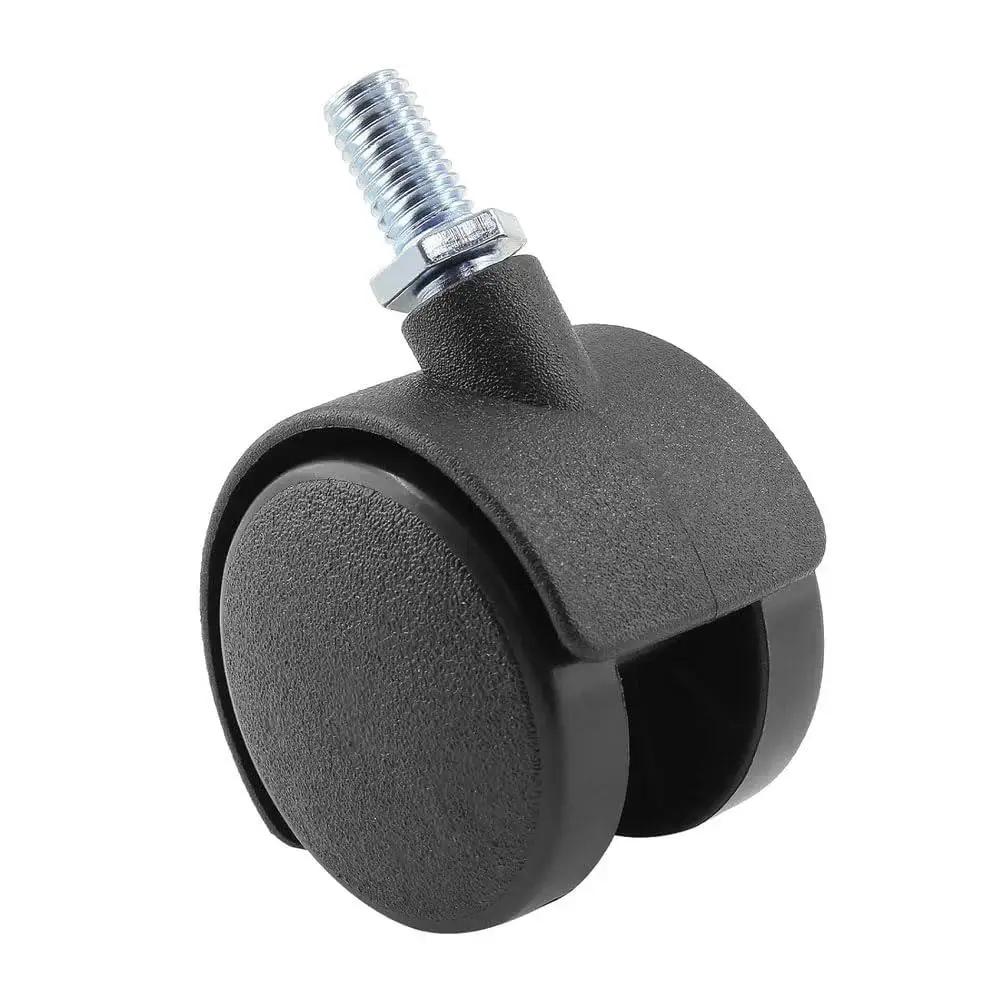 Twin Wheel Nylon Castors With M8 x 13mm Threaded Stem For Office Chairs Shelves And Carts, 1.57 inch wheel, black