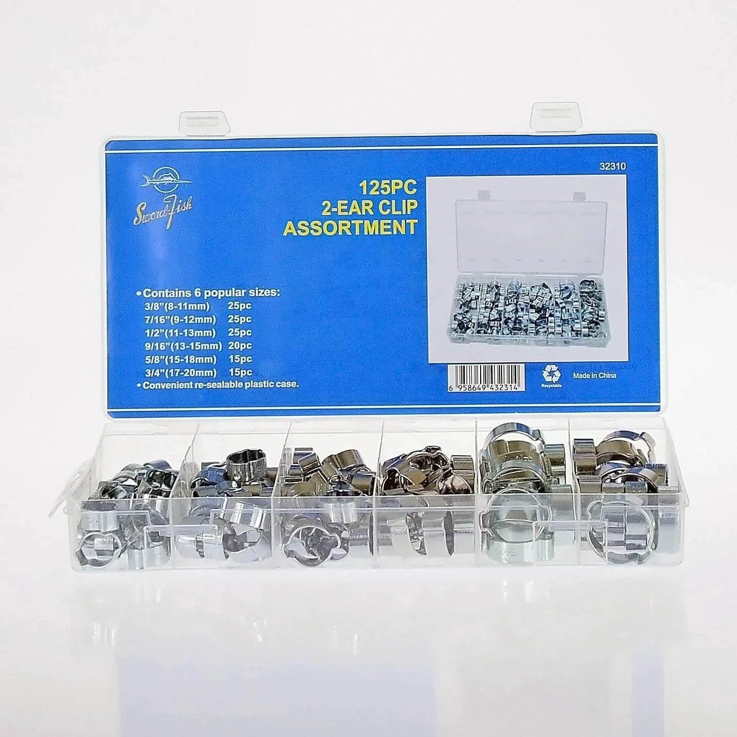 Swordfish Two Ear Hose Clamp Assortment 125 Piece Kit By Swordfish Tools Zinc Plated Steel Clamps with carrying case