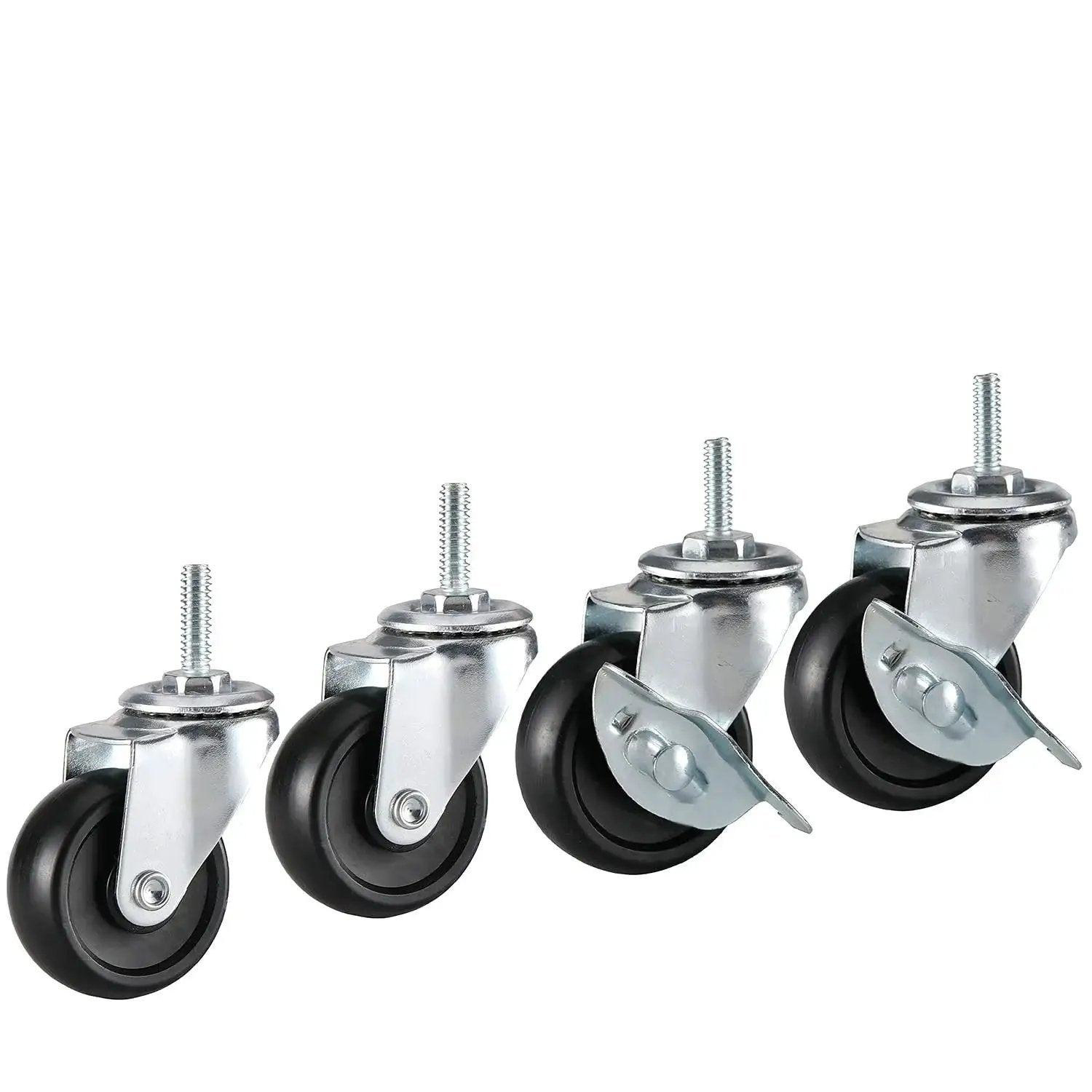 Two Inch Rubber Stem Casters For Wire Shelving And Rolling Carts Set Of Four With One Quarter Inch Threaded Stem Replacement Wheels