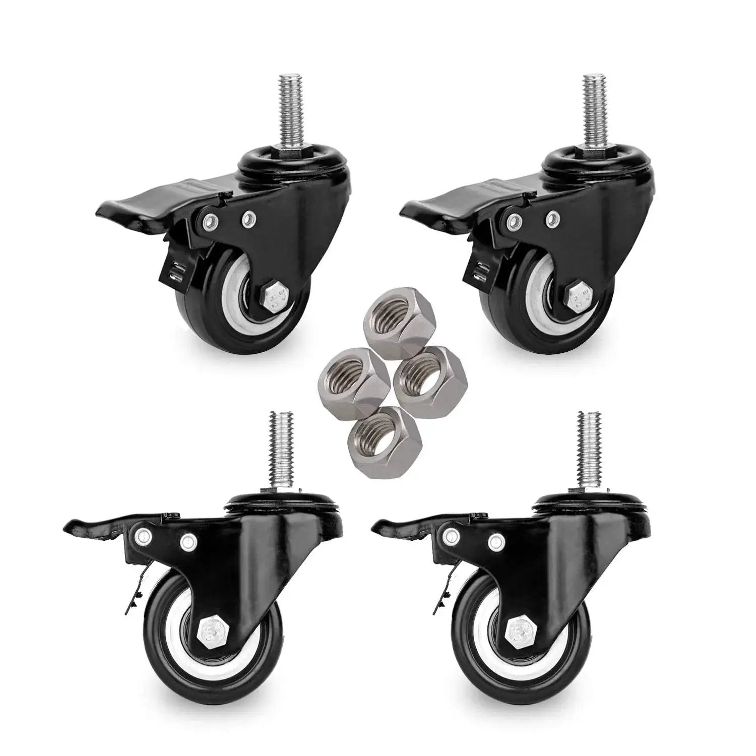 Two Inch Stem Caster Wheels With Safety Dual Locking Brakes Heavy Duty Swivel Casters 600 Pound Capacity Set of Four