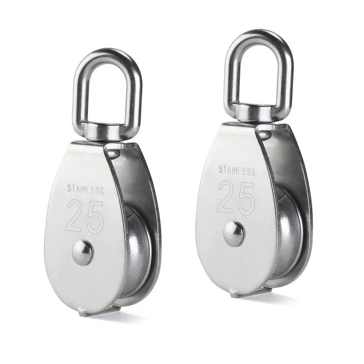Two Pack 25mm 304 stainless steel pulley blocks with a 400 kg rating deliver reliable lifting, hauling, and rigging for outdoor use
