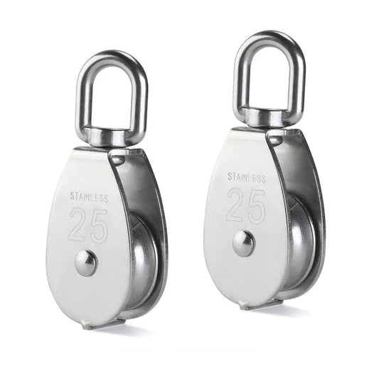 Two Pack 25mm 304 stainless steel pulley blocks with a 400 kg rating deliver reliable lifting, hauling, and rigging for outdoor use