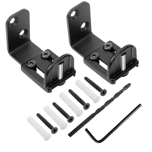 Two Pack Adjustable Barn Door Floor Guide With Bearing Design Black 360 Degree Rotating Wheels Reduce Friction And Noise Scratch Free Glide Wall Mount Compatible For All Applications Heavy Duty Steel Frame Sliding Door Hardware with screws and tools