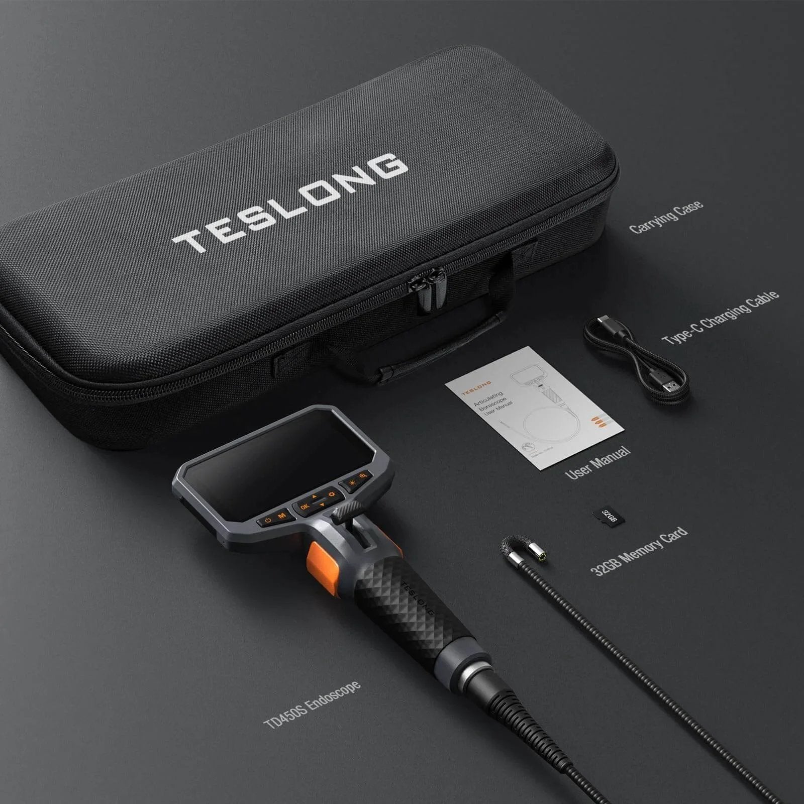 Two-Way Articulating Borescope with Light, Industrial Endoscope Inspection Camera with case and accessories