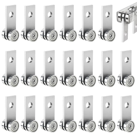 20 Pack 2 Wheels Trolley Assembly Rollers for 1-5/8" Strut Channel, shown in neat rows, steel material and bearings visible