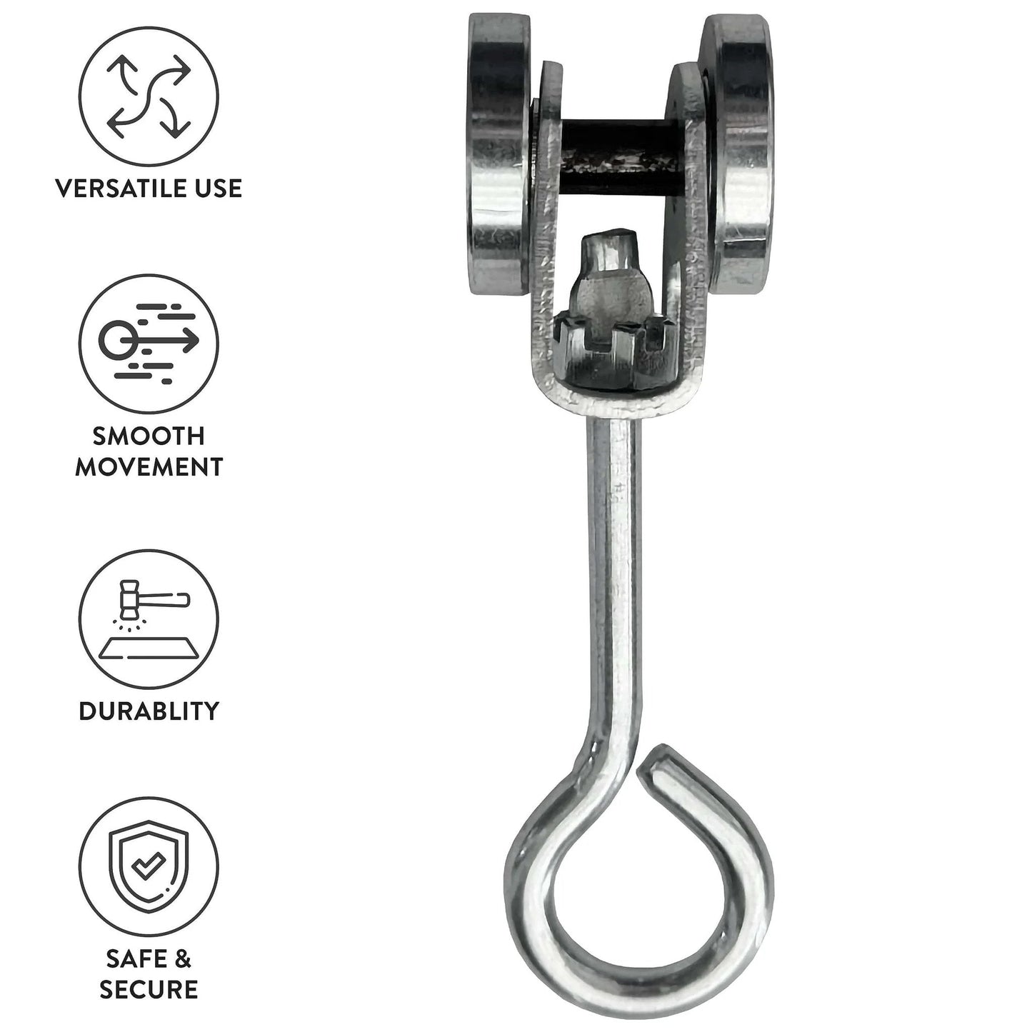 2 Wheels Trolley Assembly Rollers with Eye Hook Loop Silver Electro Galvanized Zinc Finish for Strut Channels
