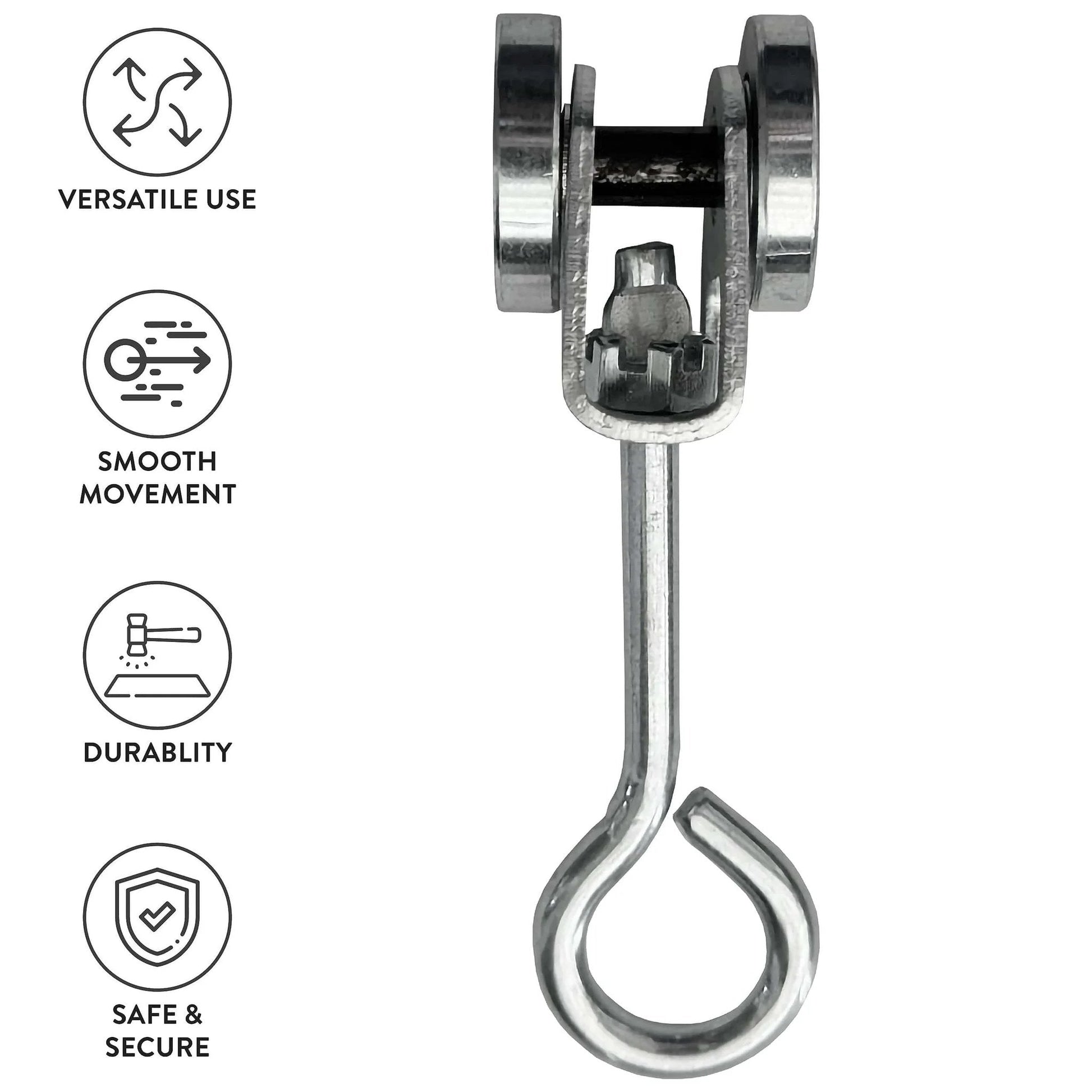 2 Wheels Trolley Assembly Rollers with Eye Hook Loop Silver Electro Galvanized Zinc Finish for Strut Channels