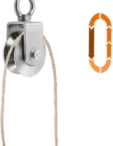 2pcs U-Groove Caster Wheel,Heavy Duty Sheaves Track Pulley,304 Stainless Steel Directional Roller with rope and 360° rotating ring