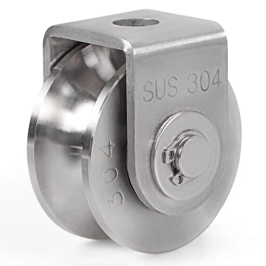 U Groove Pulley Block 2", 304 Stainless Steel Pulley Roller, Duplex Bearing Single Wheel Pulley for Wire Rope Traction