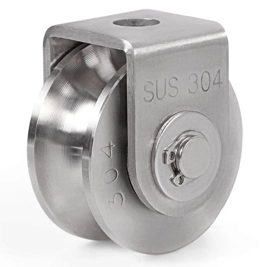 U Groove Pulley Block 2", 304 Stainless Steel Pulley Roller, Duplex Bearing Single Wheel Pulley for Wire Rope Traction