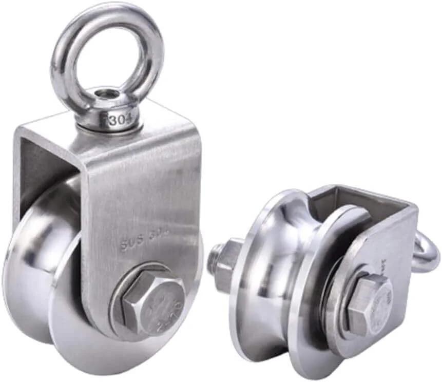 2pcs U-Groove Caster Wheel, Heavy Duty Sheaves Track Pulley, 304 Stainless Steel Directional Roller, 360° Rotating Ring