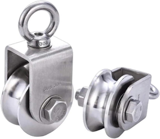 2pcs U-Groove Caster Wheel, Heavy Duty Sheaves Track Pulley, 304 Stainless Steel Directional Roller, 360° Rotating Ring