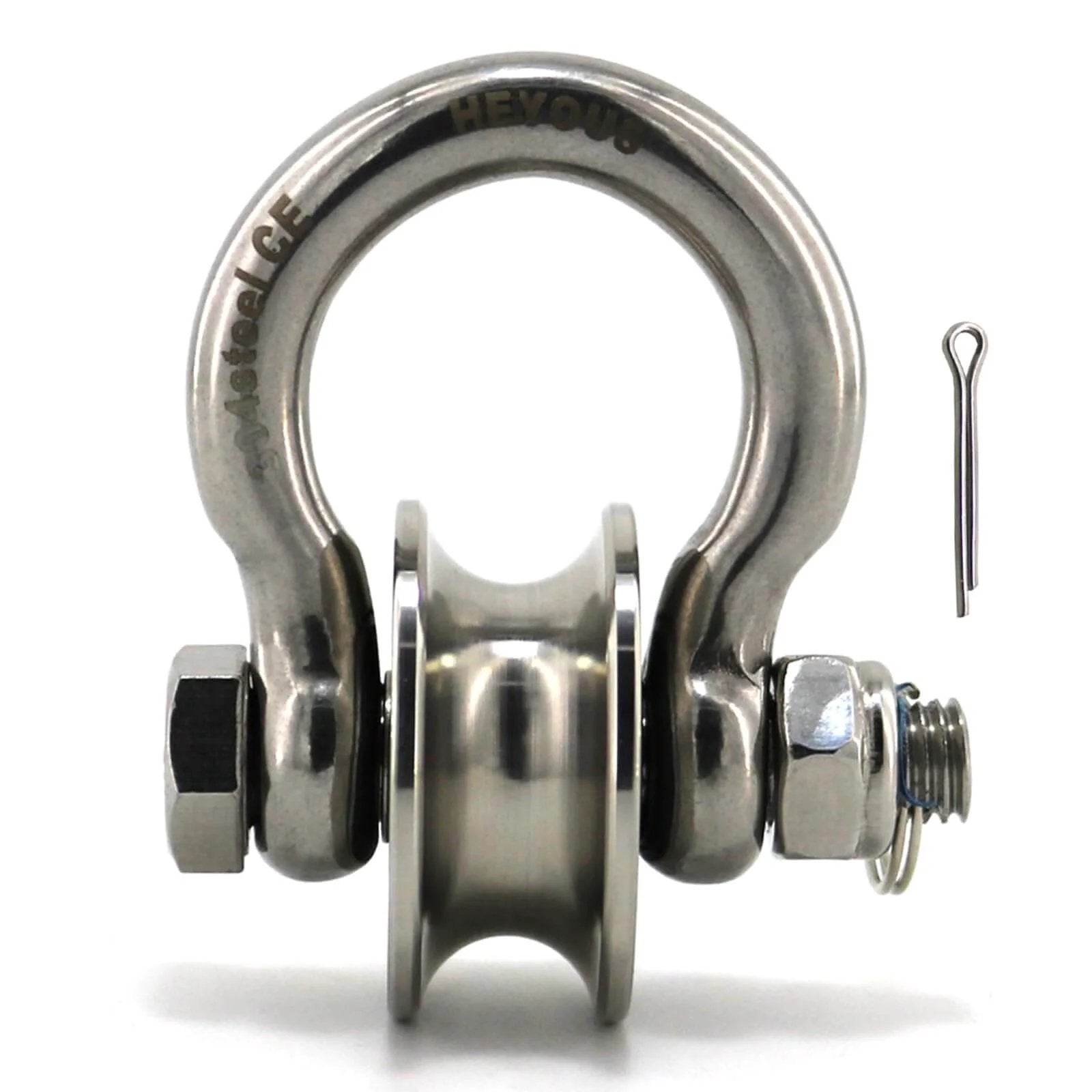 Detachable U Shaped Pulley with Large Size Long Screw Groove Pulley Wheel Track Fixed Pulley Suitable for Wire Rope Traction Small Crane Salvage System Pulley Model Silver, side view
