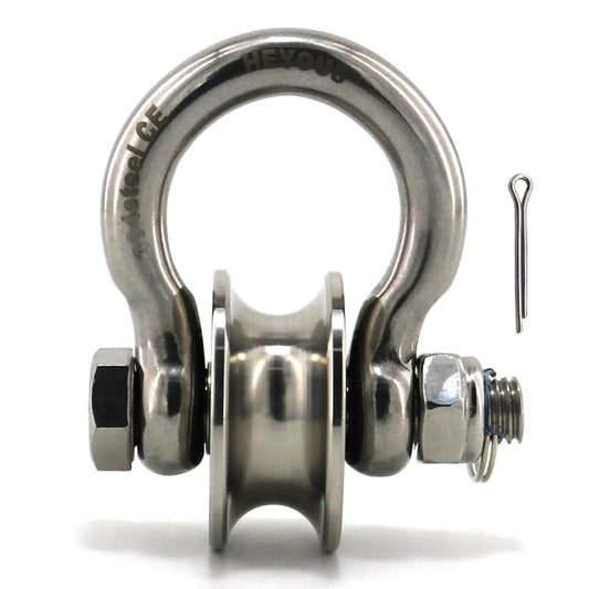 Detachable U Shaped Pulley with Large Size Long Screw Groove Pulley Wheel Track Fixed Pulley Suitable for Wire Rope Traction Small Crane Salvage System Pulley Model Silver, side view