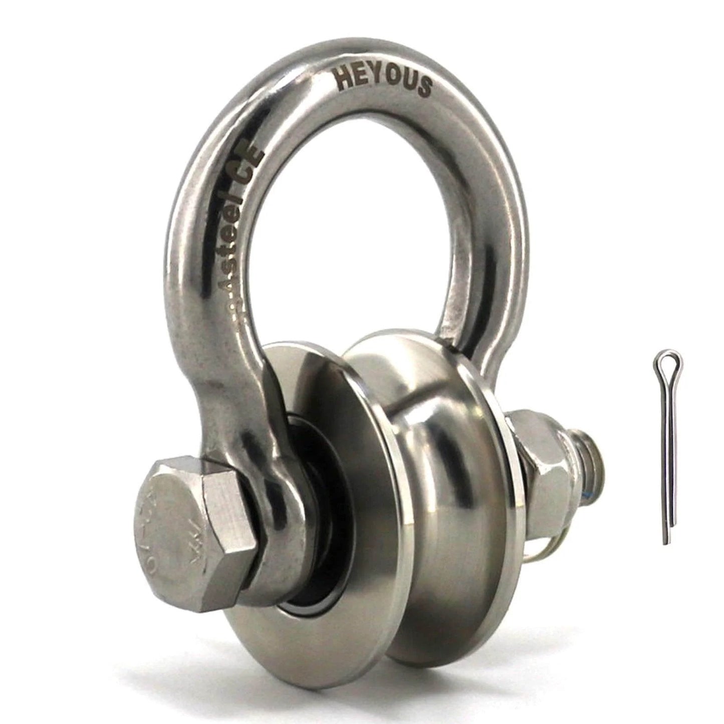 Detachable U Shaped Pulley with Large Size Long Screw Groove Pulley Wheel Track Fixed Pulley Suitable for Wire Rope Traction Small Crane Salvage System Pulley Model Silver with stainless steel build and unloading buckle