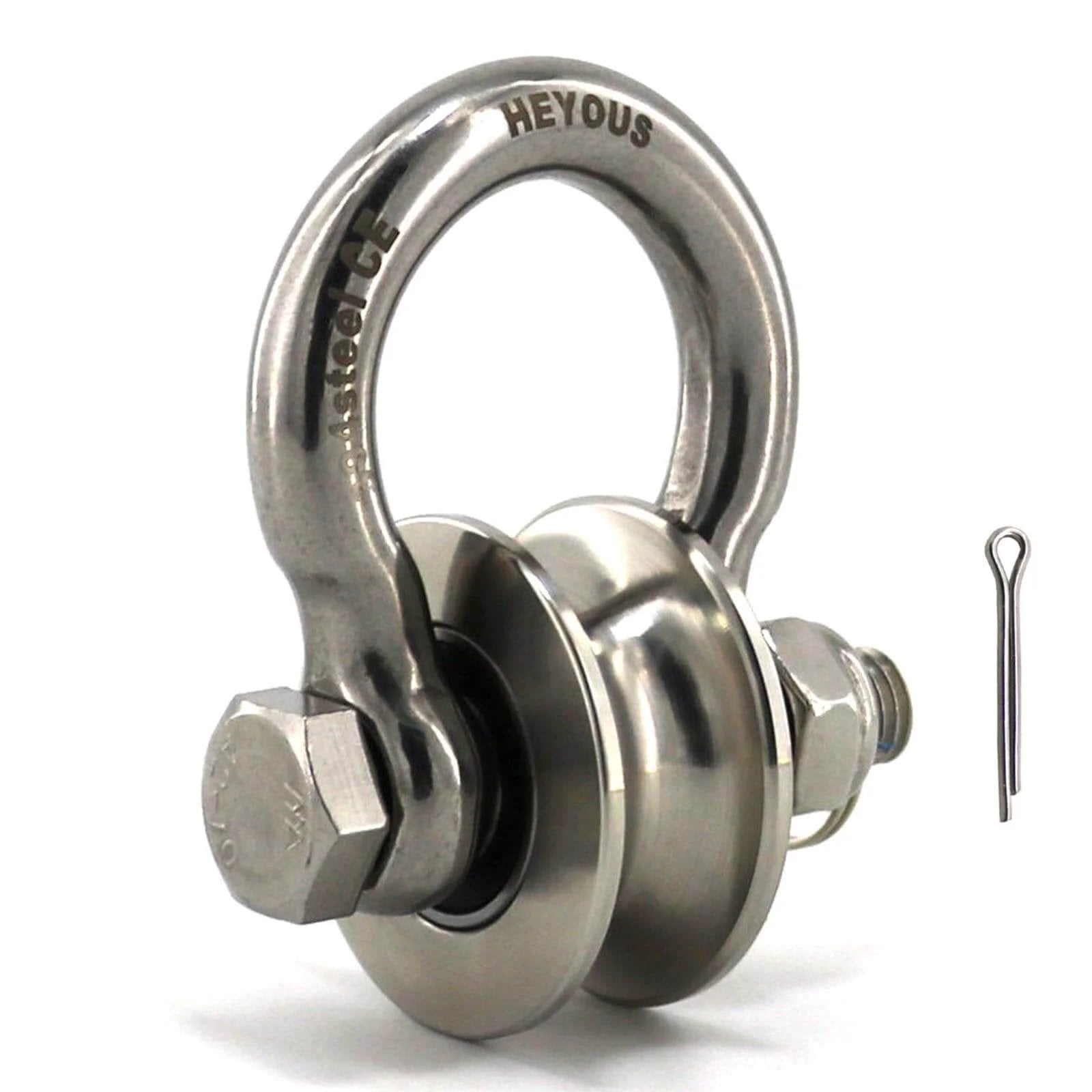 Detachable U Shaped Pulley with Large Size Long Screw Groove Pulley Wheel Track Fixed Pulley Suitable for Wire Rope Traction Small Crane Salvage System Pulley Model Silver with stainless steel build and unloading buckle