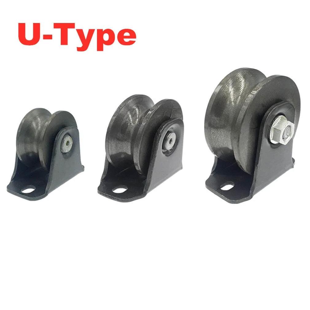 Pulley,Pulley Wheel, 2 Heavy Duty Track Wheel,Directional Sheave,Sliding Gate Roller,Double Bearing,for Industrial Machines,Rolling Gates,Wire Rope Rails,Barn Door(2.5inch), U-type set of three steel wheels