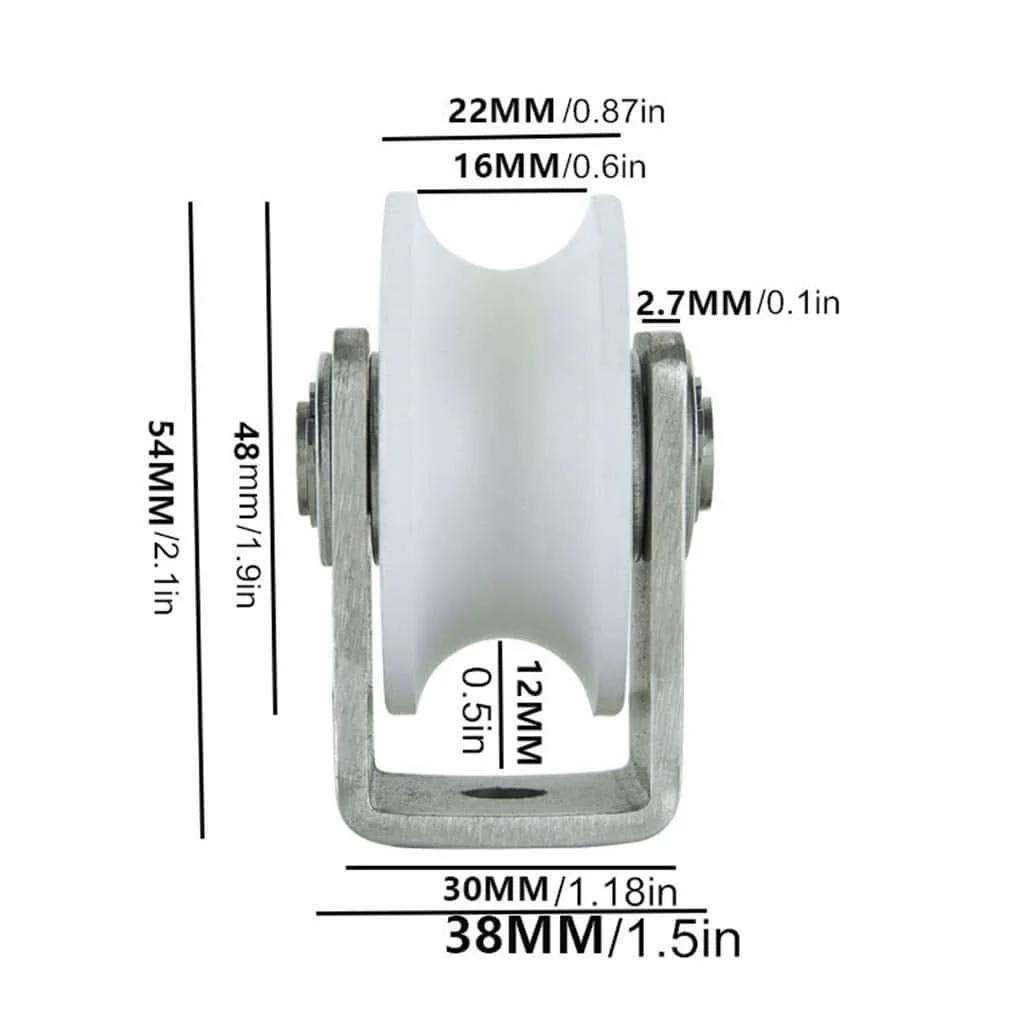 Pulley, Pulley Wheel, Heavy Duty Nylon Sliding Track Roller, 304 Stainless Steel Bearing, U Type 48MM/2in dimensions