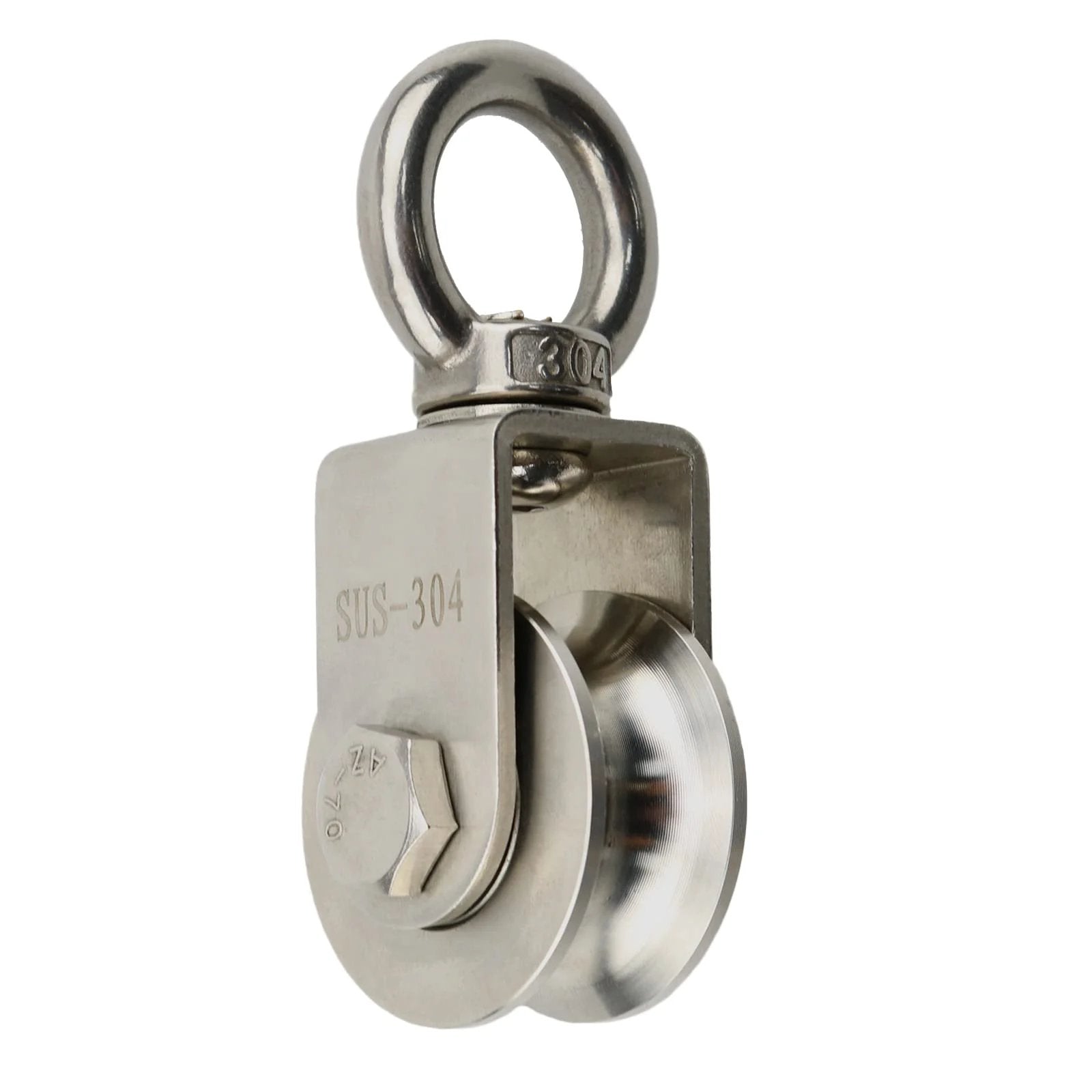 U Type Swivel Pulley 304 Stainless Steel Duplex Bearing, side view showing silent heavy-duty detachable 360-degree rotation wheel