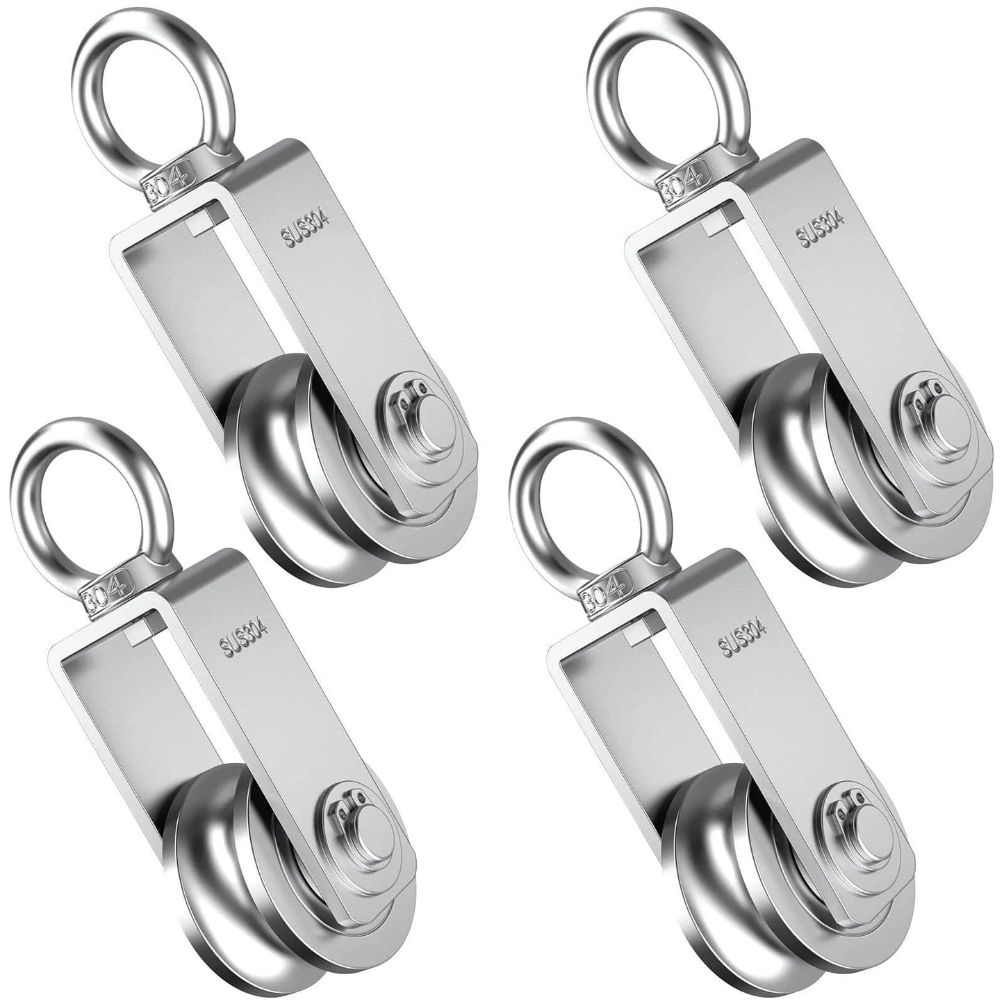 U Type Swivel Pulley Block, 304 Stainless Steel Pulleys for Wire Rope Cable Lifting, DIY Gym Equipment Part, Clothesline, Hoist - Waterproof Sturdy 360 Degree Rotating Wheel (34 mm, 4)