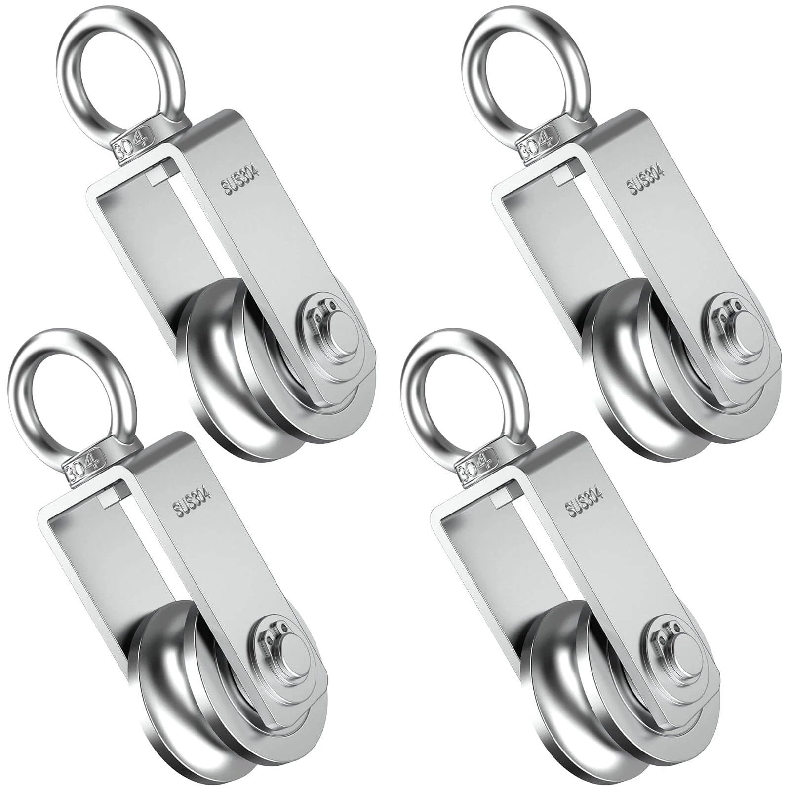 U Type Swivel Pulley Block, 304 Stainless Steel Pulleys for Wire Rope Cable Lifting, DIY Gym Equipment Part, Clothesline, Hoist - Waterproof Sturdy 360 Degree Rotating Wheel (34 mm, 4)