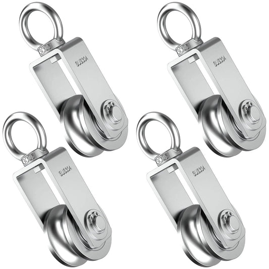 U Type Swivel Pulley Block, 304 Stainless Steel Pulleys for Wire Rope Cable Lifting, DIY Gym Equipment Part, Clothesline, Hoist - Waterproof Sturdy 360 Degree Rotating Wheel (34 mm, 4)