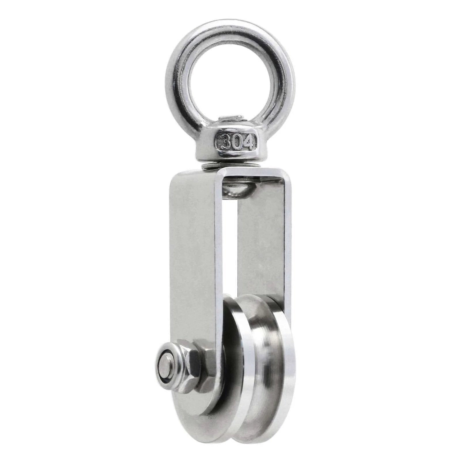 U Type Swivel Pulley 304 Stainless Steel Duplex Bearing Detachable 360 Degree Rotation Heavy Duty Traction Wheel, close-up view