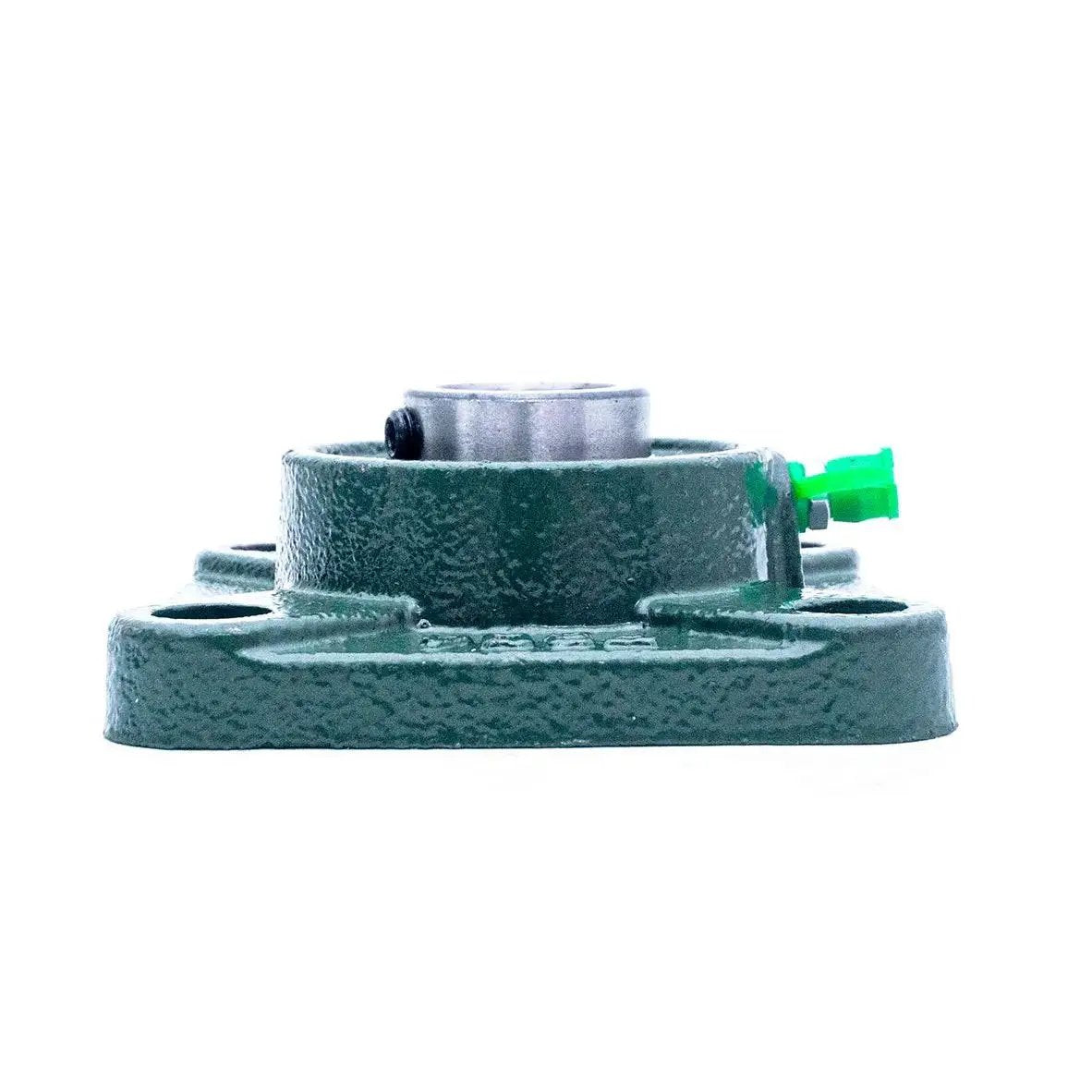Side view of UCF204-12 Pillow Block Bearing Three Quarter Inch Bore Square Flange Mounted Bearing with cast iron housing and chrome steel inner bearing.