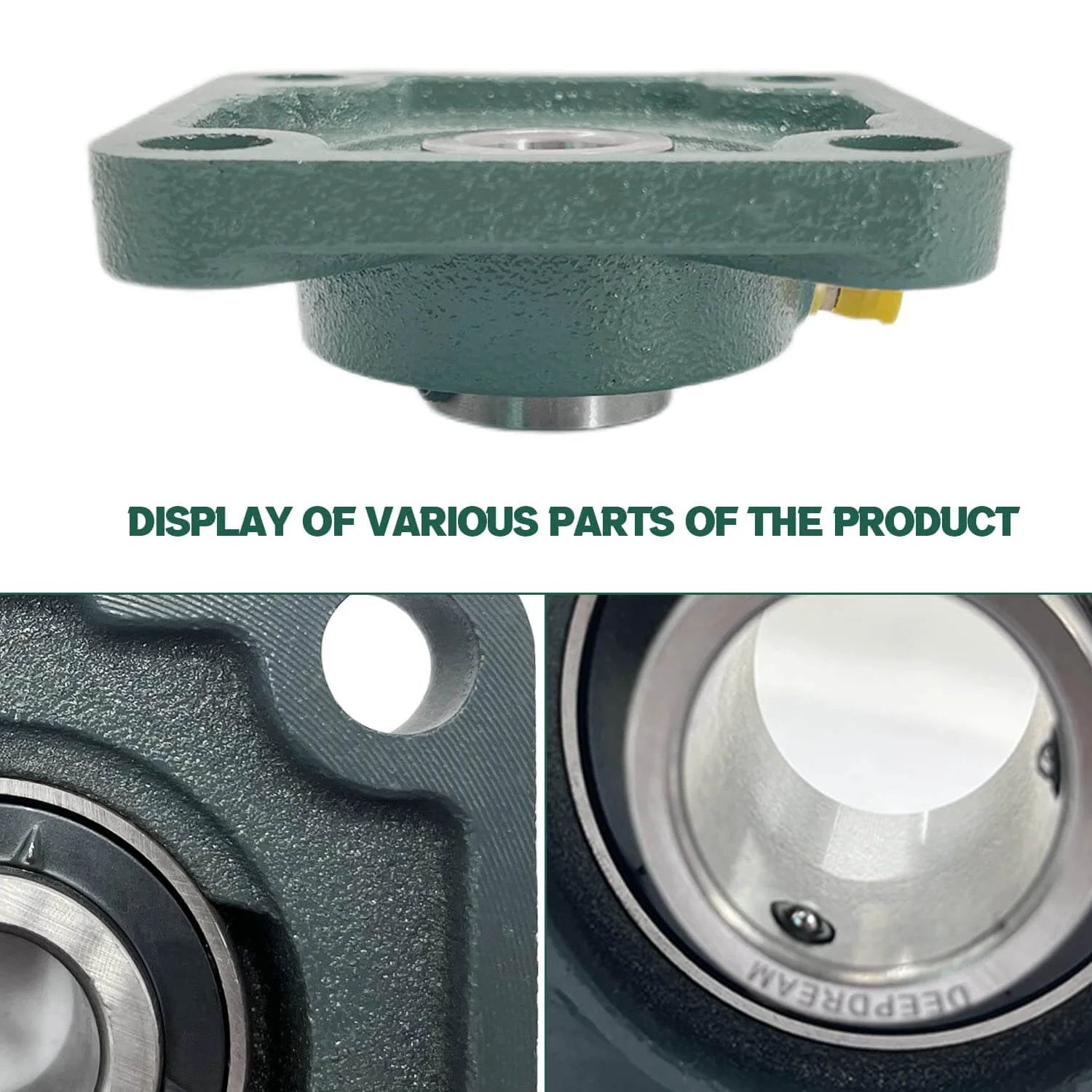 4 PCS of UCF205-16 Pillow Block Bearings, 1 inch Bore, Square Flange Mounted Pillow Block Bearing, 4-Bolt Flange Bearing, shown in detail